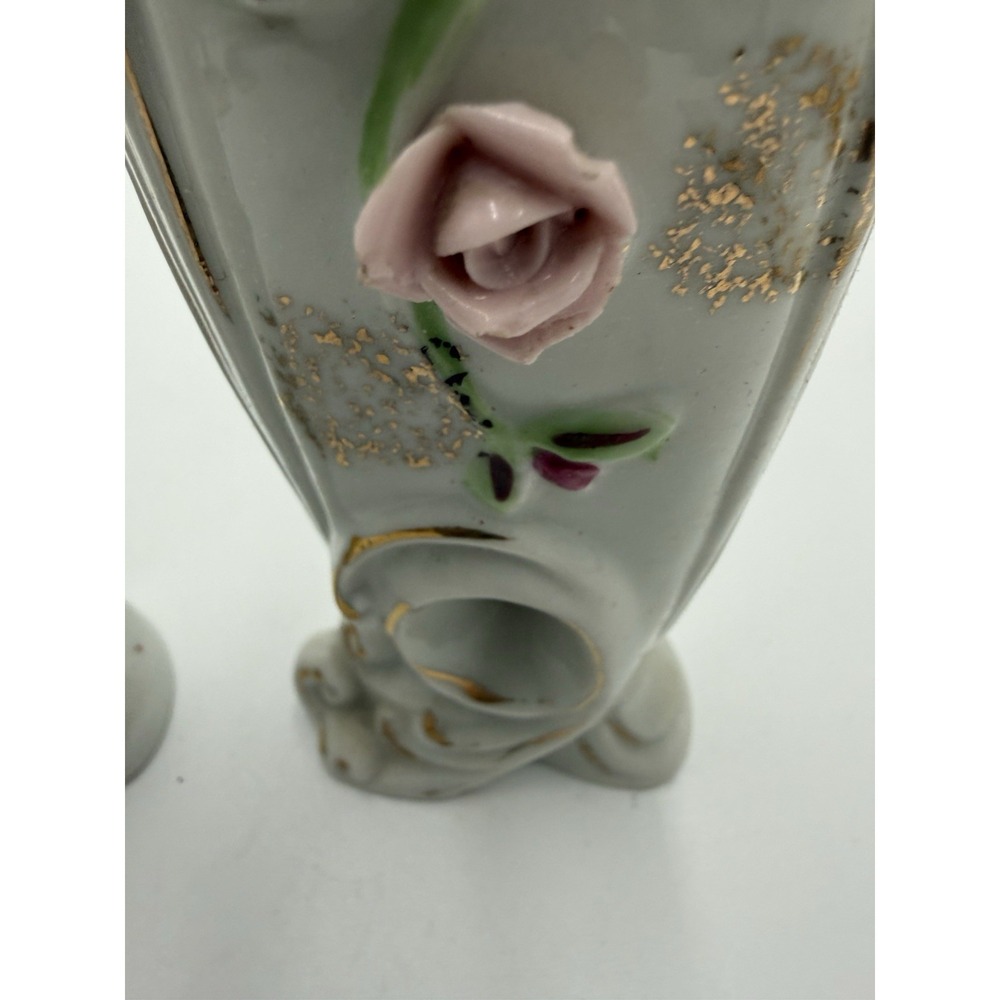 Vintage Porcelain Double Bud Vases, - Picture 3 of 8